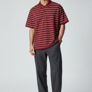 Banana Republic Men's Red and White Striped Polo Shirt
